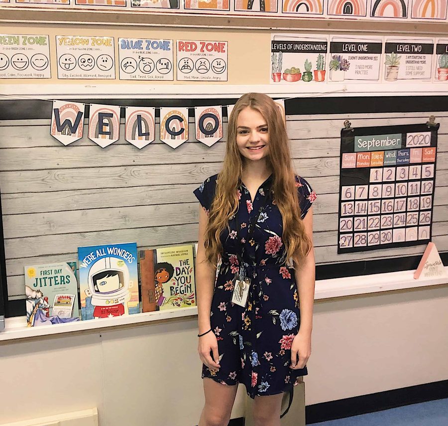 Emma Barnett in her first year, teaching 2nd and 3rd grade on Zoom