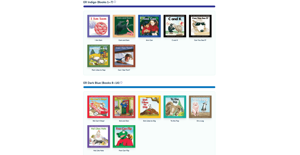 Screenshot of Flyleaf Publishing E-book library with free digital decodable books.
