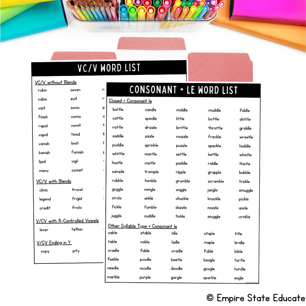 Free consonant-le Turtle Rule word lists printable PDF preview