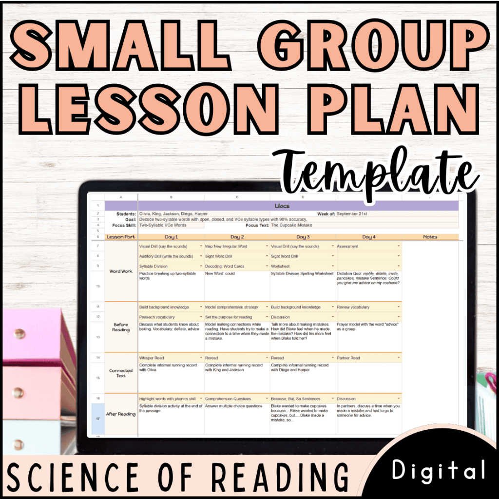A structured literacy small group lesson planning template available on TPT.