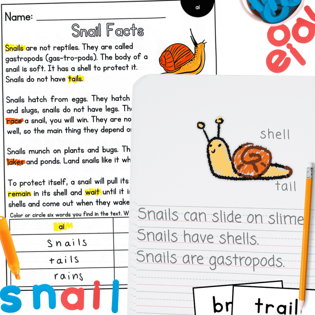 Decodable reading passage with phonics and writing activities for reading lessons